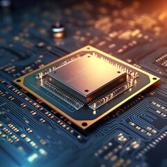 Aufkleber - The CPU processor chip on the computer motherboard. Abstract blue technological motherboard