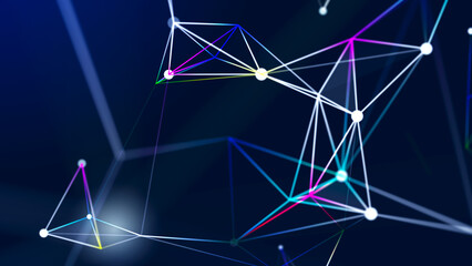 Poster - Connecting colored lines and dots in space. Abstract digital background. Data network connections.3d rendering.