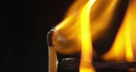 Wall Mural - fire, light and dark with match on black background for energy, art and risk in studio. power outage
