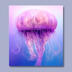  a pink jellyfish floating in a blue ocean water with a light purple background and a light blue background with a light blue bottom and bottom part of the jellyfish.  generative ai