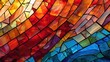  a close up of a multicolored stained glass window with a wave of light coming from it's center and the bottom part of the glass.  generative ai