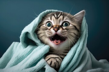 lovely domestic cat with towel background for health and care generative ai