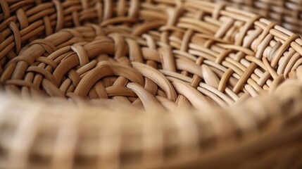 a close up of a woven basket with a white background and a blurry image of the inside of the basket 