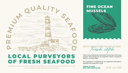 Wall Mural - fine ocean seafood product abstract vector packaging label design. modern typography and hand drawn 