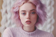 A portrait of a teenage girl with pink hair. Sad, depressed Gen Z girl embracing pink power. Female and pastel colors. Generative AI