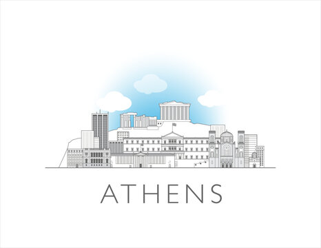 Athens, Greece, cityscape line art style vector illustration