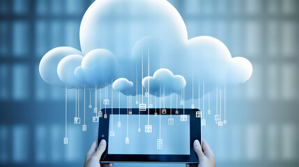 Cloud data storage, data transfer concept. AI generated