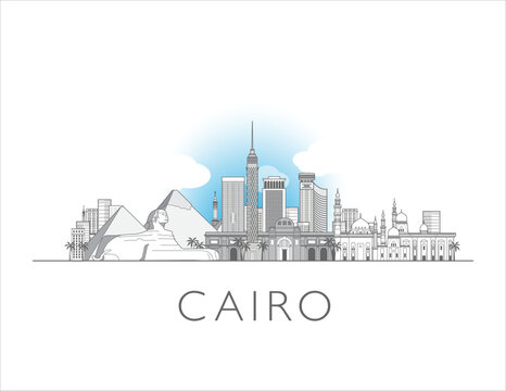 Cairo, Egypt cityscape line art style vector illustration