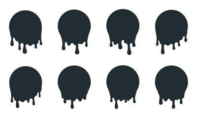 Dripping frames. Black paint fluid drop shapes, messy dripping dark ink elements. Flat vector illustration set