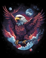 Wall Mural - art eagle in space . dreamlike background with eagle . Hand Drawn Style illustration 