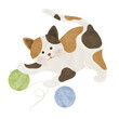 Cute cartoon cat play a yarn ball