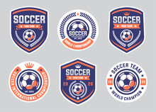 Set Of Soccer Logo Or Football Club Sign Badge. Football Logo With Shield Background Vector Design Collection