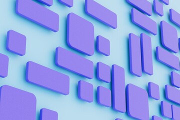 Poster - geometric purple cubes design on blue background. 3d render