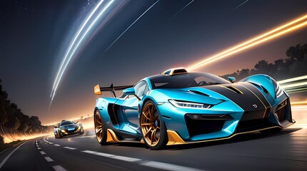 Poster - Neon Velocity: Futuristic Sports Car with Dazzling Light Trails