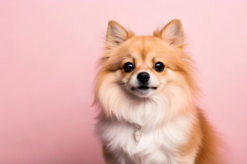 Wall Mural - Pomeranian on light pink background