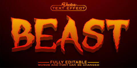 Wall Mural - Horror Orange Beast Vector Editable Text Effect Template