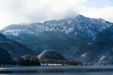 Sticker - Aerial view of beautiful mountains near the lake in winter in Bavaria, Germany