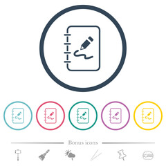 Poster - Spiral notepad with drawing outline flat color icons in round outlines