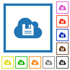 Sticker - Cloud storage flat framed icons