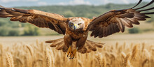 Golden Eagle Flying Over A Field Wings Wide Open Generative AI
