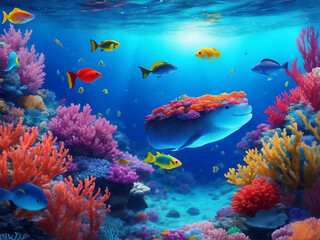 Wall Mural - Under the sea underwater world, Generative AI Illustration.