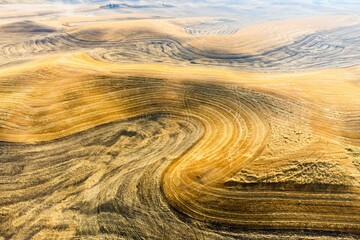 Wall Mural - Beautiful view of a harvested wheat field with a rolling hill surface