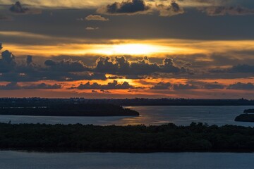 Picturesque vivid sunset sky over the river