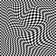 Abstract style black and white chess texture 3d background. Geometric wave pattern with the optical effect of illusion. Vector illustration.