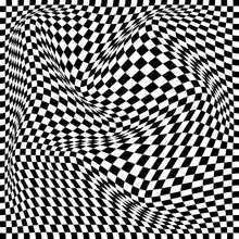 Abstract Style Black And White Chess Texture 3d Background. Geometric Wave Pattern With The Optical Effect Of Illusion. Vector Illustration.