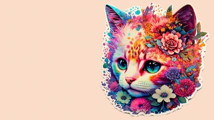 Poster - Illustration of a kitten made out of flowers