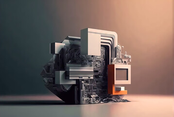 Poster - Abstract science and technology background with shiny connection elements and sci-fi intefrace. Tech abstraction wallpaper. Generated AI