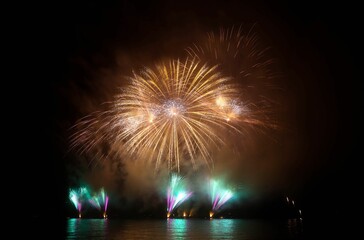 Wall Mural - Colorful fireworks in the sea