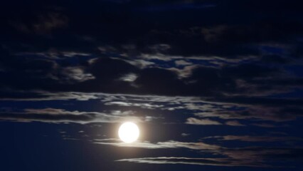 Poster - Time lapse of the moon moving through clouds in blue night sky