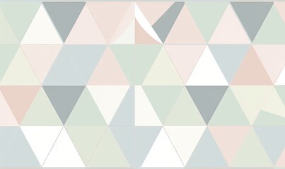 Sticker -  a wallpaper with a pattern of triangles in pastel shades of grey, pink, and green on a white background with a white border.  generative ai