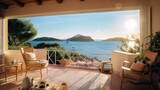Fototapeta Niebo - Villa on the island of Sardinia or Capri, with luxurious amenities, private beach access, and panoramic views of the crystal clear waters