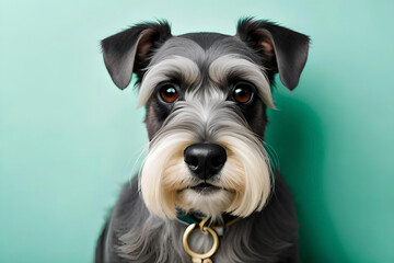 Wall Mural - Miniature Schnauzer on light green background