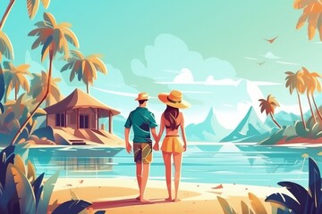 Wall Mural - a man and a woman are standing on a beach, generative AI