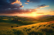 © Landscape Planet - A breathtaking sunrise paints the rolling hills in a vibrant display of colors, capturing the essence of nature's majesty. Generative AI