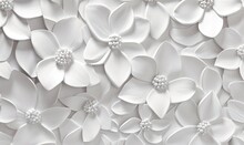  A Bunch Of White Flowers With White Centers On A White Background With A White Background With White Flowers And Pearls In The Middle Of The Petals.  Generative Ai