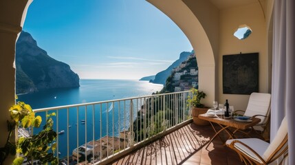 luxurious villa nestled along the breathtaking amalfi coast of italy, with panoramic views of the sp