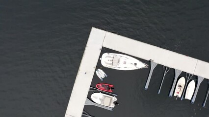 Wall Mural - Aerial view of the moored boats in the port