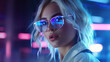 © Gustavo - Women wearing eyeglasses futuristic neon fancy glamour beautiful cool eyewear accessories sunglasses Generative AI