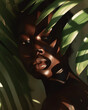 © Trinette Reed - Beauty portrait of Black woman with nature green leaves shadows.