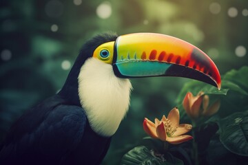 Wall Mural - a colorful toucan sitting on top of a tree, generative AI