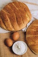 Poster - Closeup of baked bread with eggs