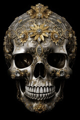 Wall Mural - Ornate Silver Skull Design - Generative AI