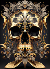 Wall Mural - Ornate Golden Skull - Generative AI