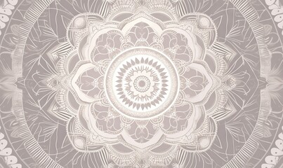 Poster -  a circular design with a flower in the middle of the center of the image, in shades of gray and white, on a gray background.  generative ai