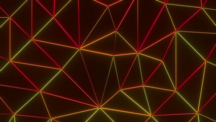 Poster - Yellow background with neon illumination. Design. Red and yellow neon lines that sparkle in animation.