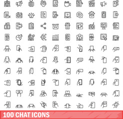 Wall Mural - 100 chat icons set. Outline illustration of 100 chat icons vector set isolated on white background
